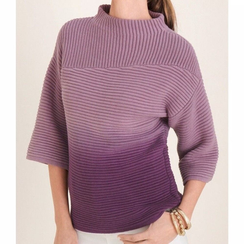 Chicos Sweater Women's Size 2 Large Mauve Purple Ombré 3/4 Sleeve Mock Neck